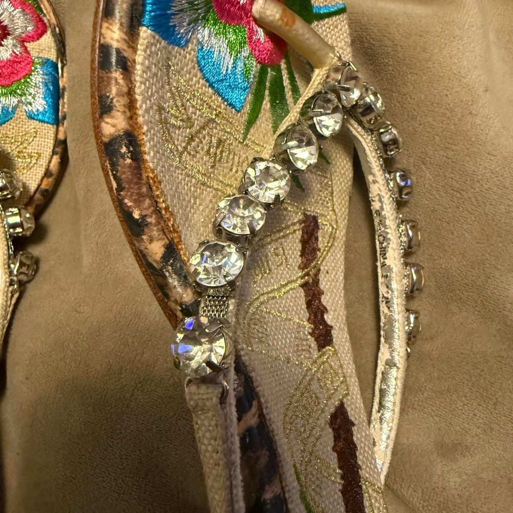 Beverly Feldman Embroidered Rhinestone Floral Sandals - Picture 4 of 11